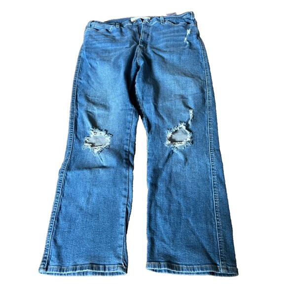 Levi Strauss Signature Jeans High Rise Straight Sz 18 34W Distressed Capri - Picture 6 of 8